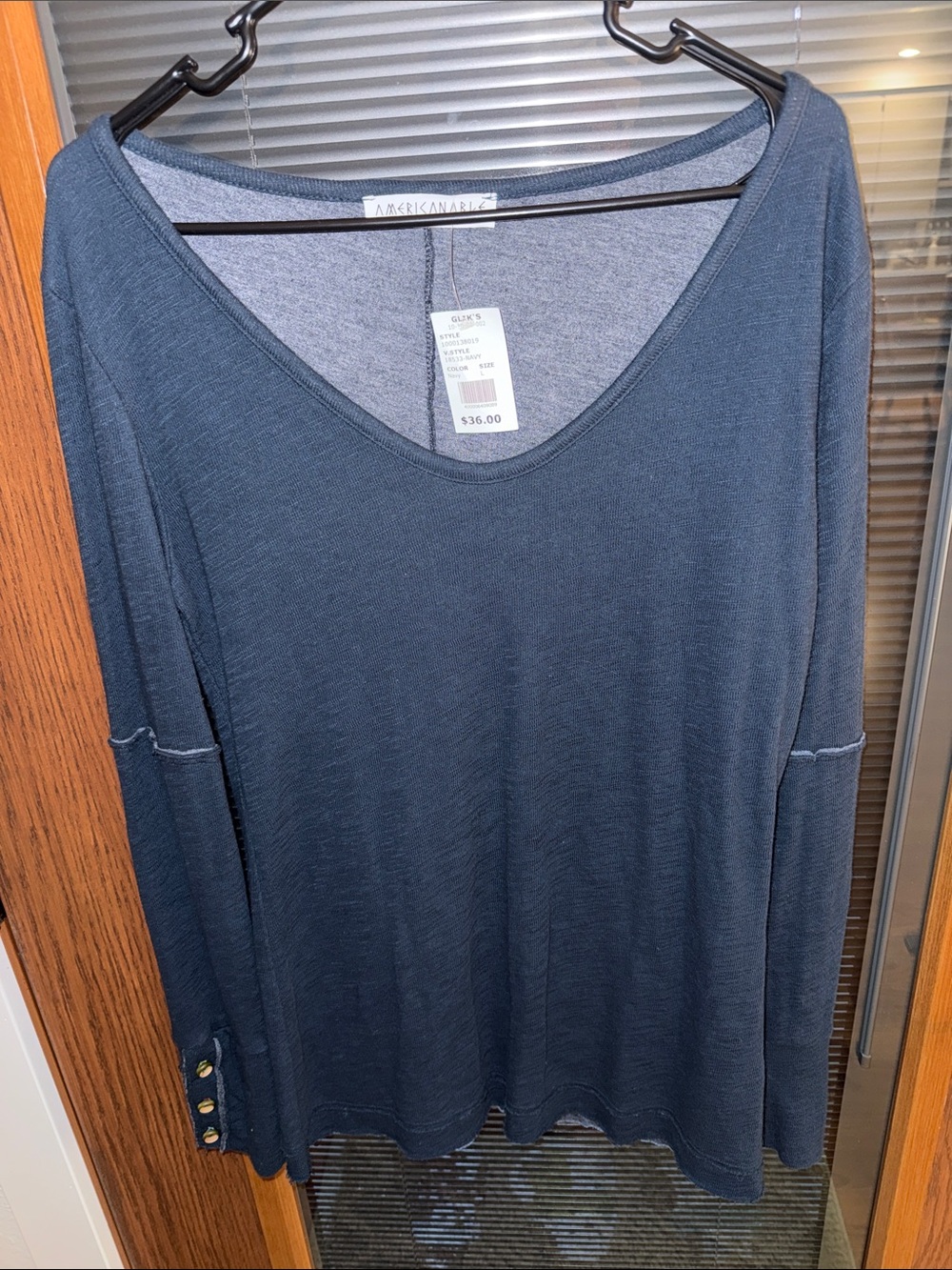 American Rag Navy V-Neck Long Sleeve Top